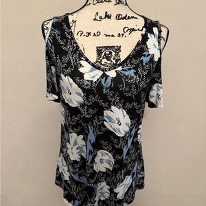 Chic Black and Blue Floral Women's Top